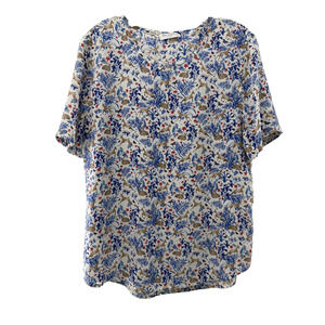 Equipment Femme Silk Blouse Size Large Woodland Deer Print Short Sleeve